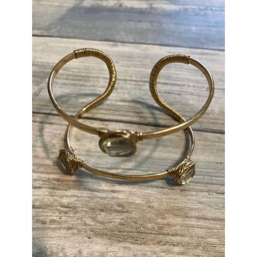 Wire Wrapped Cuff‎ Bracelet Artisan Unique Beads Minimalist NWOT Adjustable